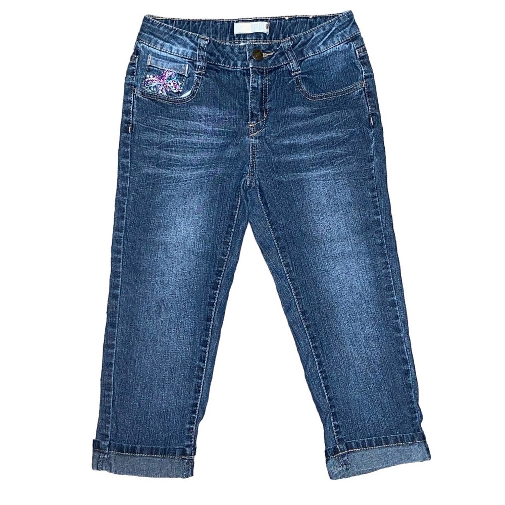 Little girl jeans denim size 12 with beautiful embroidered design  ponk